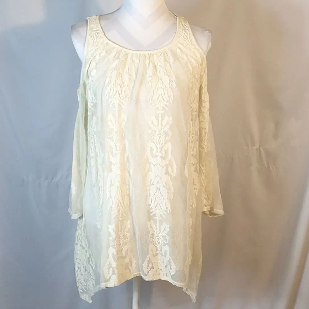 XCVI Floral Lace Cold Shoulder Top